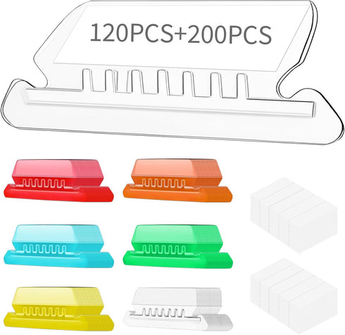 Hanging File Folder Tabs, 120 Pcs with 200 Pcs Inserts, Clear Plastic Tabs for Hanging Folders, Multicolor File Tabs