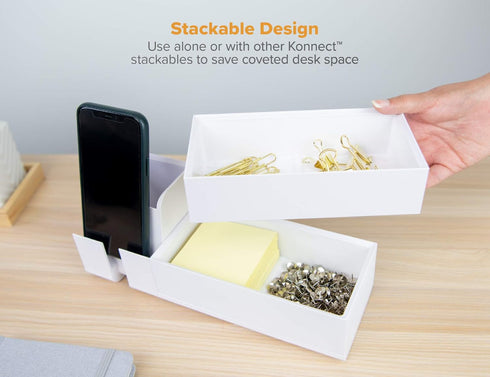 Bostitch Office Konnect Wide Desk Organizer Accessory Tray, White, Stacks for Desktop Storage
