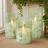 Summer Set 3 Green Flameless Candles with Remote Willow Leaf Design Battery Operated Candles - Elegant Home Christmas