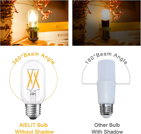 E26 Bulb 40W 4W, 2700K, Dimmable 400lm T14 T45 Bulbs 3 Pack Vintage LED Light Equivalent, Energy Efficient Warm White