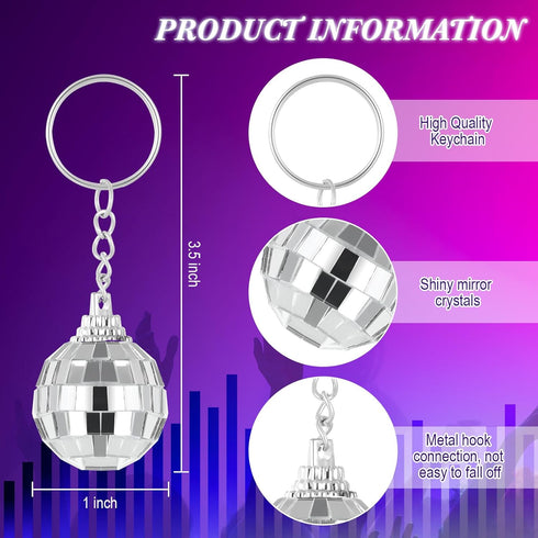 50 Pcs Mini Mirror Disco Ball Keychain - Bulk 70s Disco Party Favors for Graduation Supplies and Birthday