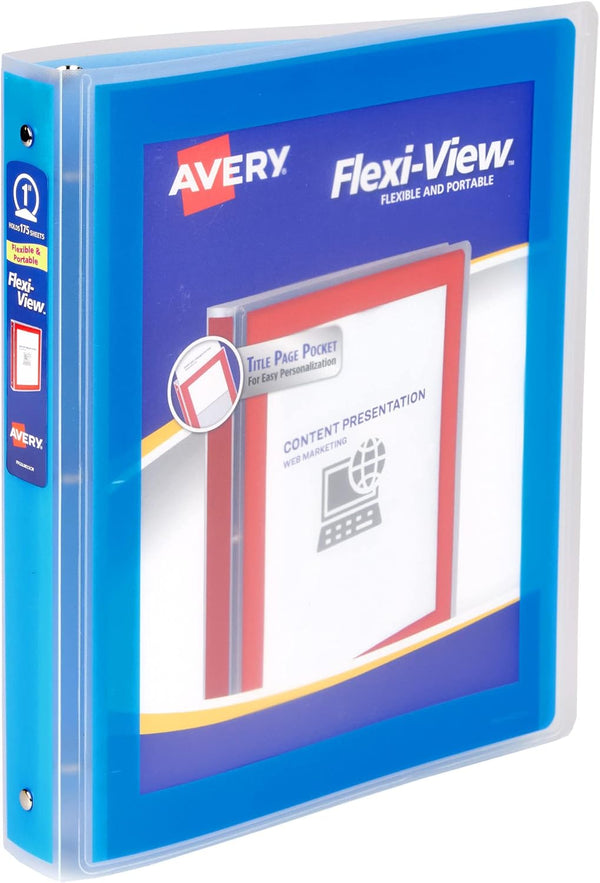 Avery Flexi-View 3 Ring Binder, 1 Inch Round Rings, 1 Blue Binder (17607)