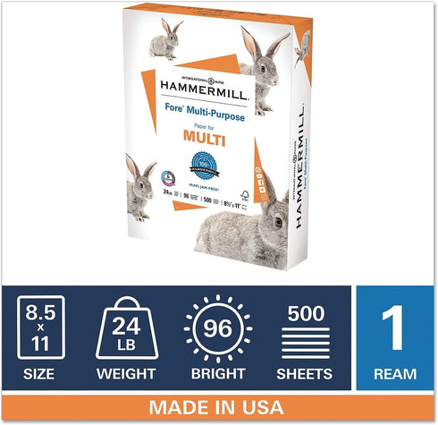 Hammermill 24 lb 8.5 11 1 (500 96 Printer Paper, Fore Multipurpose Copy Paper, x - Ream Sheets) - Bright, Made in the