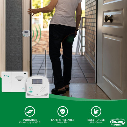 Smart Caregiver Wireless Motion Sensor Alarm System with Pager for Fall Prevention, 300' Range