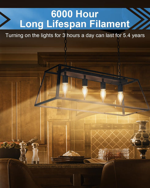 E12 B10 Bulb 2700K, 40W Bulbs, 400 Dimmable, 120V Bulbs (12-Pack) Clear Candle Base with Warm White Candelabra Light