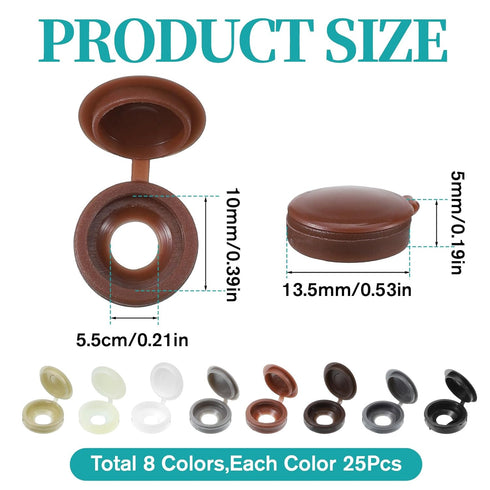 Skrfren 200 8 PCS Hinged Screws Cover Caps, Colors Plastic Shutter Fold Screw Snap Covers Fold Snap Washer Covers