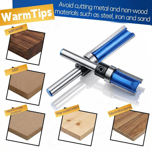 Lyksgir 4 Set 1/4 Inch Set 1/2", 1/2", 3/4", 1", 1-1/2" Pcs Pattern Flush Trim Router Bit Shank, Top Bearing Carbide