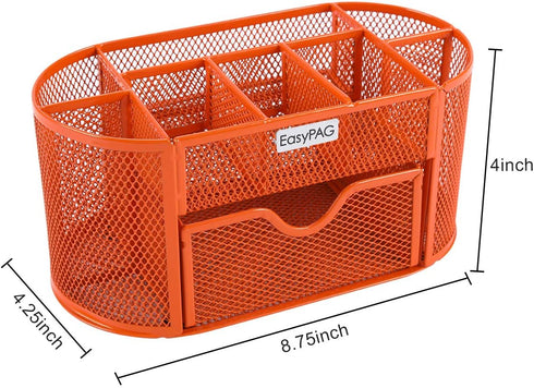 EasyPAG Desk Organizer - Multi-functional Mesh Desktop Caddy with Drawer for Office Supplies, Orange