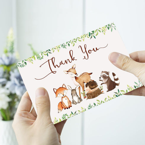 Hunanyume 50 Pack 4x6 Inch Woodland Thank You Cards with Envelopes & Stickers - Cute Forest Animals Assorted Bulk