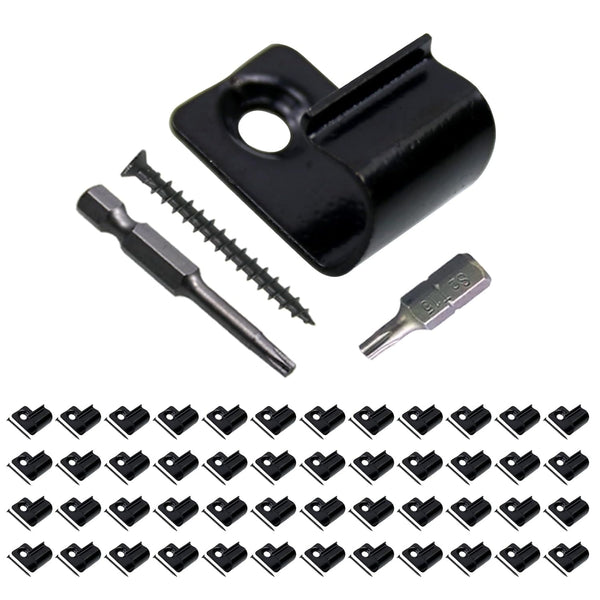 48-Pack Black Stainless Steel Deck Start Clips, Concealed Fasteners with Deck Screws for 400 Sqm, Includes 2 Drill Bits