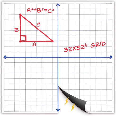 Houseables Magnetic Grid Whiteboard, 32"x32", White, Dry Erase Graph Board with XY Axis for Math, Algebra, Geometry