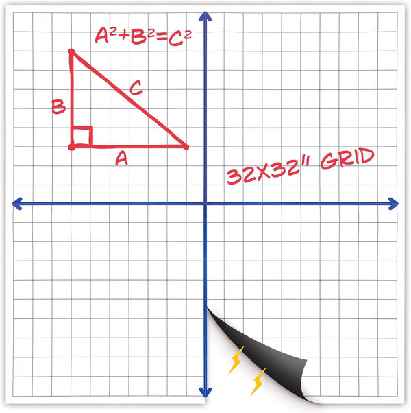Houseables Magnetic Grid Whiteboard, 32"x32", White, Dry Erase Graph Board with XY Axis for Math, Algebra, Geometry