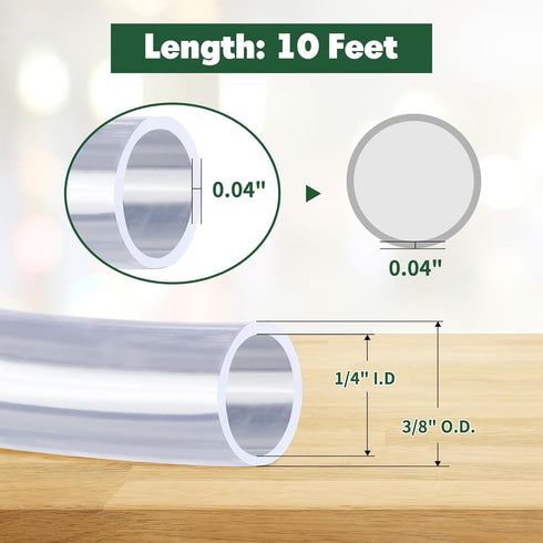 10 Feet - 1/4" ID x 3/8" OD Clear Vinyl Tubing, Translucent Plastic PVC Tubing Hose Pipe for Water Air Pump by Kesoto