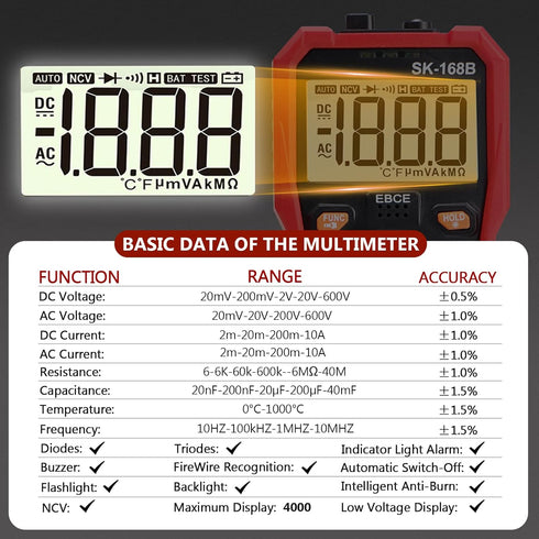 Beaquicy Digital Multimeter Tester, TRMS 4000 Counts Volt Meter Auto-Ranging, Measures Voltage Current Resistance
