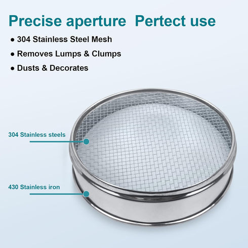 304 Stainless Steel Mesh Lab Sieve, 8 Mesh (2.5mm) Aperture, 7.9 Inch Diameter Economy Standard Test Sieves