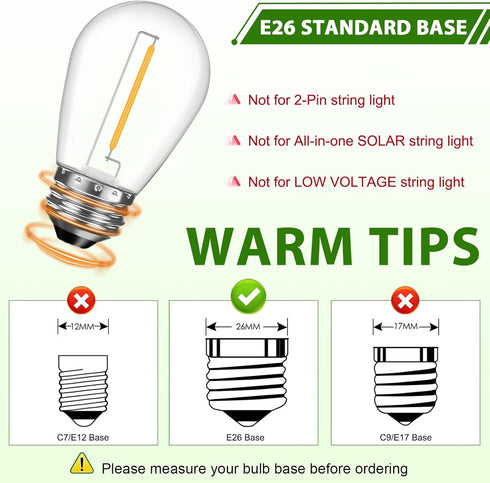 15 Pack Dimmable LED S14 Replacement Light Bulbs, 1W Vintage Edison, E26 Base, 2200K Warm White