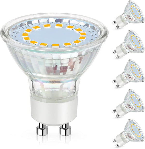 GU10 LED Light Bulb, 50 Watt Halogen Equivalent, 2700K Warm White, 450LM, Non-Dimmable, 5 Pack