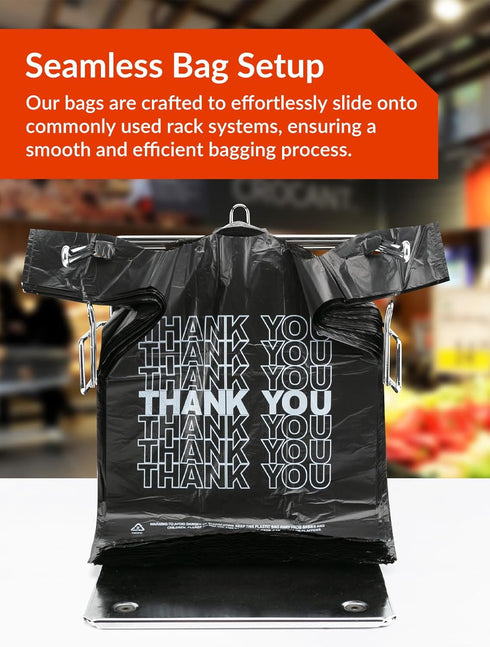 500 Count 12" 6" 22", 15 UMT Plastar Thank You Plastic Bags, x x Mic Black T Shirt Grocery Bags with Handles, Ideal