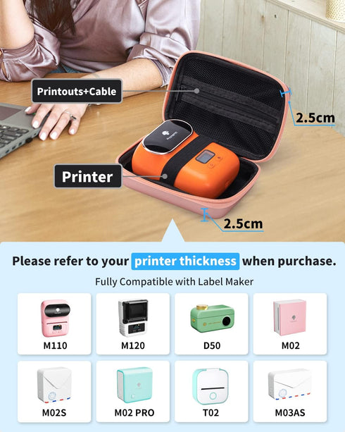 Memoking T02 Hard Storage Case, Compatible with Phomemo D30, SUPVAN E10, NIIMBOT D11, Waterproof Durable Shockproof