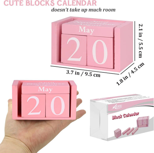 MICKYU Wooden Perpetual Block Calendar for Desk, Aesthetic Office Supplies, Rustic Decor, Cute Teacher Accessories