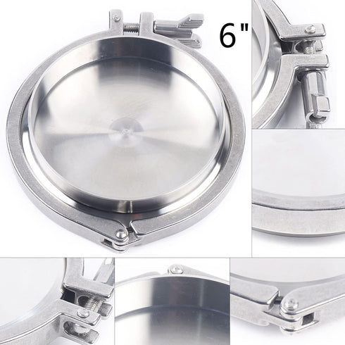 Jiabailie 6in 6" Stainless Steel Clamp Fitting,Stainless Steel Sanitary Pipe Fittings Kit,Weld Ferrule Clamp,End Cap +