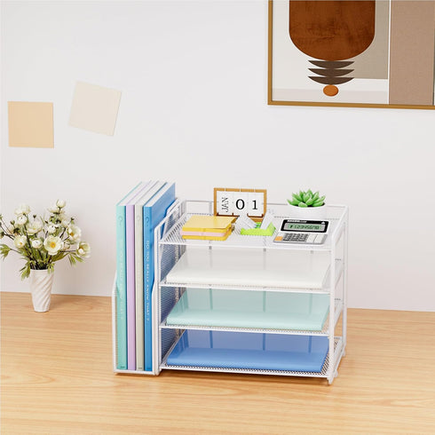Marbrasse Desk Organizer and Accessories, 4-Tier Paper Letter Tray Organizer for School Home Office Desk Supplies