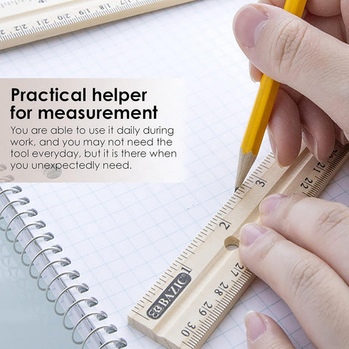 BAZIC Wooden Ruler 12" (30cm) - Single Metal Edge Measuring Drafting Rulers for Students, 2-Packs