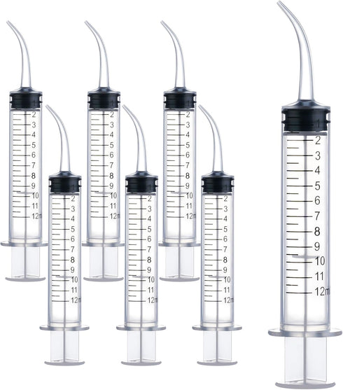 7Pack Wisdom Teeth Syringe, 12ml/cc Dental Syringe with Curved Tip, Disposable Sealed