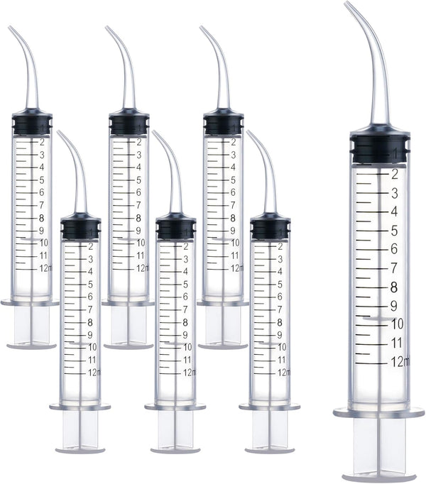 7Pack Wisdom Teeth Syringe, 12ml/cc Dental Syringe with Curved Tip, Disposable Sealed