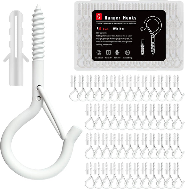 KULOLO Black Screw Hooks with Safety Lock 2.3" Rustproof Metal Ceiling Hooks for