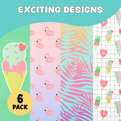 Yoobi College Ruled Spiral Notebook Set, 6-Pack, 1 Subject Notebooks, Ice Cream, Palm Leaves & Flamingo Designs