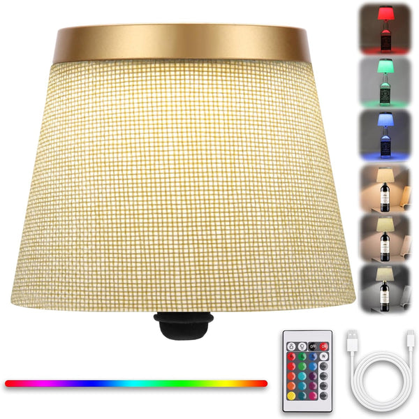 Wireless Linen-Covered Bottle Lamp, Wine Bottle Lamps with RGBW Touch Dimmable Bottle