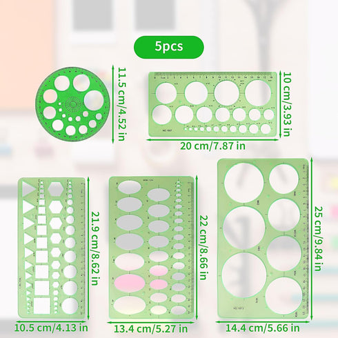 Circle Template 5 Pieces Plastic Circle and Oval Measuring Templates Circle Guide Stencil Geometry Rulers Geometric Drawings Templates for Office School Building Formwork Drawings Templates