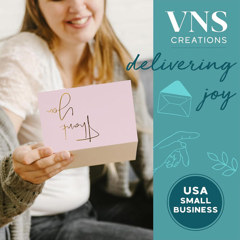 Set 100 Pack 4x6 Set VNS Creations Gold Foil Thank You Cards With Envelopes Bulk & Stickers - Blank Thank You Notes Box