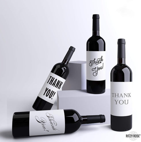Thank You Wine Bottle Labels Gift for Client Friend Family | Peel & Stick Printed in USA Wine Labels for Gift Basket