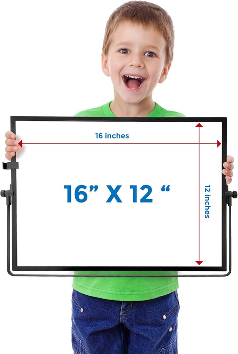 Desktop Dry Erase Board - 16in x 12in Double Sided Black Frame Magnetic Whiteboard with Stand, 6 Markers, 1 Eraser