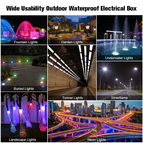 Junction Box Outdoor Waterproof Electrical Box, 2 Way Plug Line, Plastic External Junction Box for Landscape Lighting