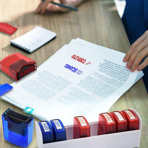 Self Inking Office Stamp Set - 8 PCS Rubber Business Stamps for Approved Paid Completed Copy