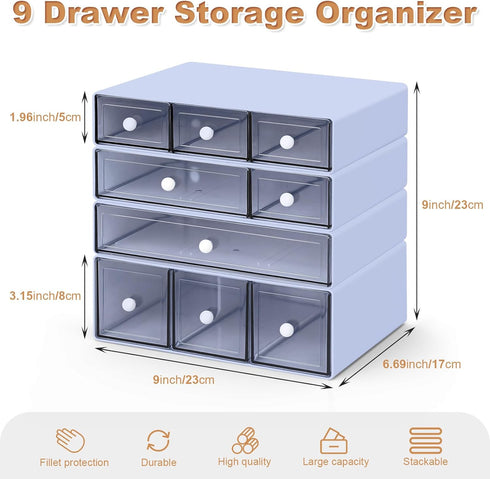 Desk Organizer with 9 Drawers - 4 Tier Plastic Stackable Storage for Office, Makeup Organizer (Purple)