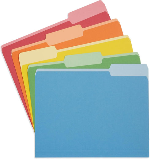 Blue Summit File Folders, Letter Size, 100 Pack, 1/3 Tab, Two-Tone Bright Colors