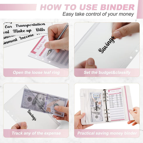 Onlyesh Budget Binder with Zipper Envelopes, 28Pcs Cash Envelopes for Budgeting, Money Organizer (RoseWhite)