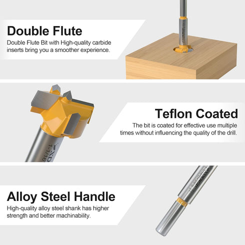 Forstner Bit 3/8 inch Shank, Cutting Diameter 1-1/16 inch, Drill Bit for Woodworking, Hole Opener for Plastic, Plywood