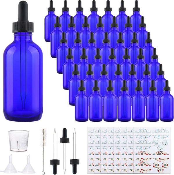 42 Pack 4oz Cobalt Blue Glass Bottles with Glass Eye Droppers for Essential Oils, Lab Chemicals & More