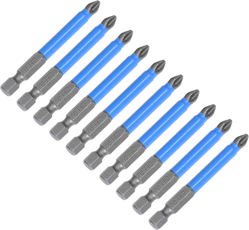 10 Pcs Magnetic Phillips Screwdriver Bit Set, 2.56 Inch Long PH2 Non-Slip Electric Screwdriver Bits with 1/4" Hex