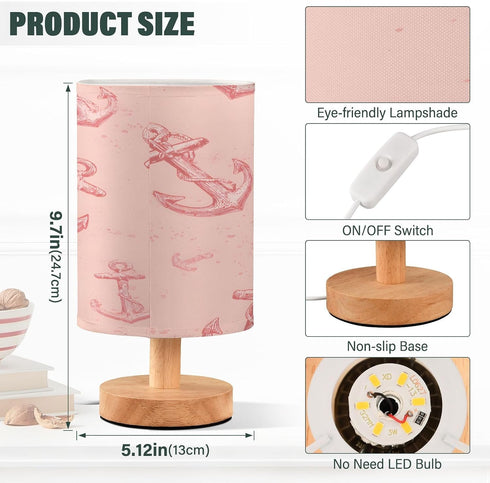 ALAZA Cute Anchor Printed Bedside Table Lamp with USB Port for Bedroom Nightstand Lamps Night Light Linen Fabric Shade