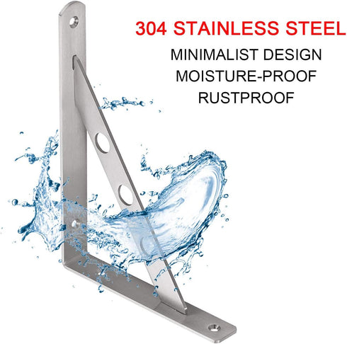 10", 2 2 Pack YUMORE Stainless Steel Shelf Bracket Heavy Duty Solid Shelf Support Corner Brace Joint Right Angle