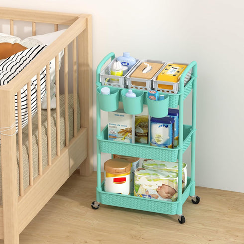 MOYIPIN 3-Tier 3 Plastic Rolling Utility Cart with Handle,Utility Storage Cart for Office, Living Room, Kitchen,Movable