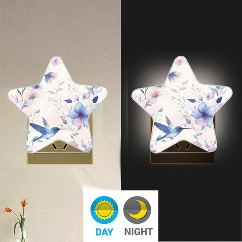 Burbuja Hummingbirds 0.2W Blue Flowers LED Night Light Plug into Wall Star-Shaped Nightlight Dusk to Dawn Auto Sensor