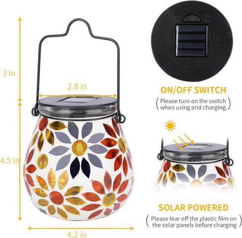 Afirst Mosaic Solar Lanterns Outdoor - Glass Hanging Solar Lights Hollow Out Waterproof Table Lamp Outdoor Decorative