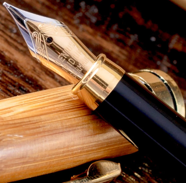 MONAGGIO Bamboo Fountain Pen, Luxury Wood with Refillable Converter, Fine Calligraphy Pen